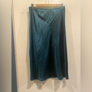 Midi teal satin skirt
